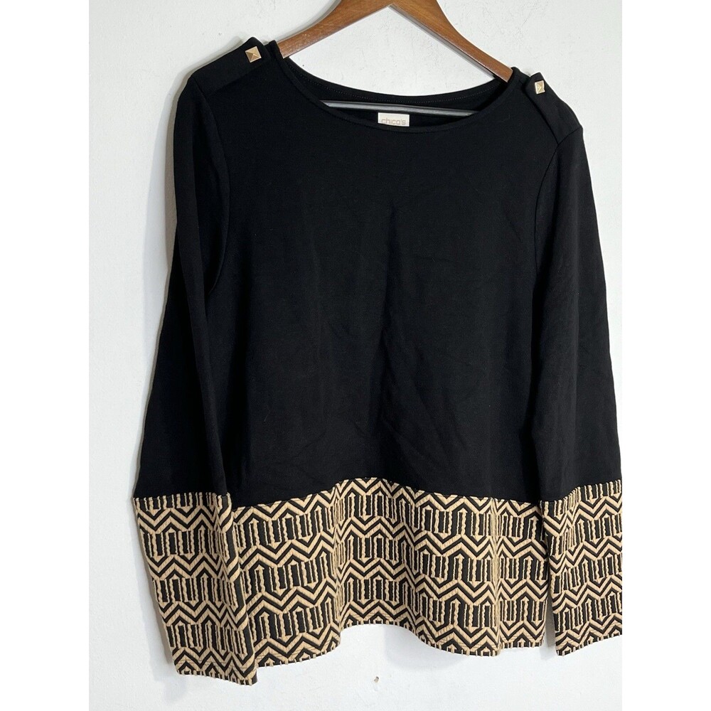Chico's Jacquard Geometric Art Deco Print sz 2 L Top Blouse (13